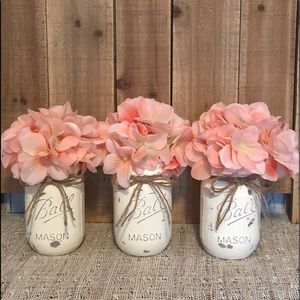 3pc Mason Jar Hydrangea Centerpiece Farmhouse
